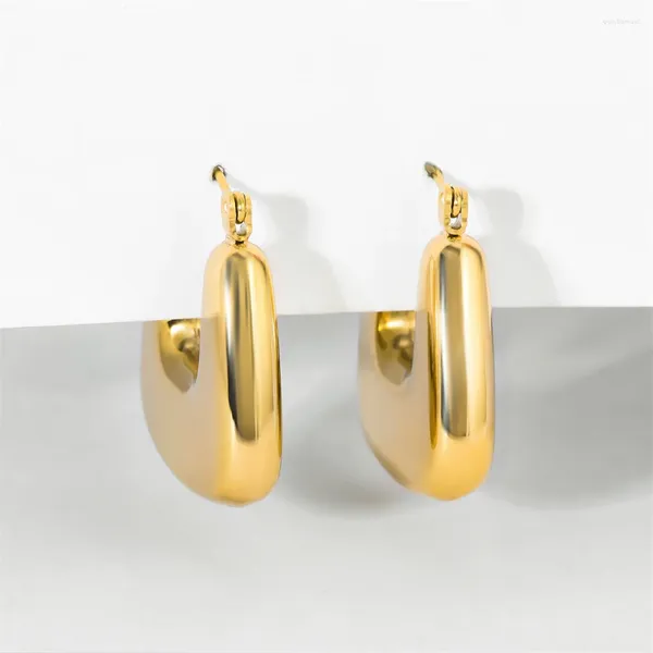 Boucles d'oreilles créoles Dckazz Simple mode acier inoxydable tendance épais plaqué or brillant pour femme bijoux quotidiens portant
