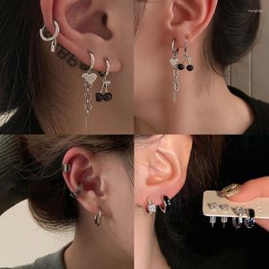 Boucles d'oreilles cerceau Design argent noir, ensemble de couleurs pour femmes et hommes, petites boucles d'oreilles Huggie Punk en métal, bijoux de perçage