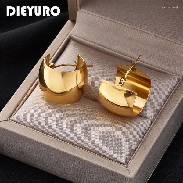 Pendientes de aro dieyuro 316l bola de color hueco de color oro inoxidable para mujeres 2024 Joyería de diseño de chicas de alta calidad de alta calidad