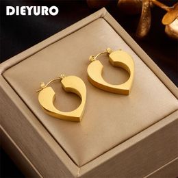 Boucles d'oreilles cerceaux dieyuro 316l Coeur en acier inoxydable pour femmes Girls de mariage de bijoux d'oreille de haute qualité de haute qualité de haute qualité