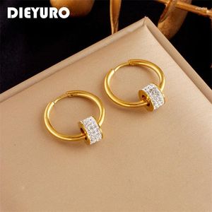 Boucles d'oreilles cerceaux dieyuro 316l en acier inoxydable zircon pour femmes filles de la mode