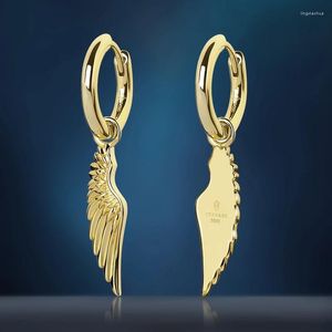 Boucles d'oreilles créoles DNSCHIC Hip Hop avec breloque aile d'ange, petit cadeau pour hommes et femmes