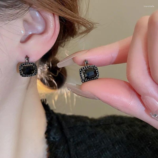 Boucles d'oreilles créoles Double face en Zircon pour femmes, boucle d'oreille carrée, petits bijoux de tempérament à la mode