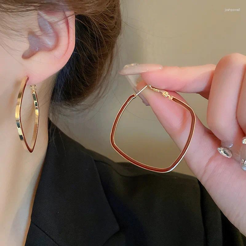 Hoop Earrings Dripping Oil Ear Buckle Plain Square For Women Minimalist Style Party Jewelry