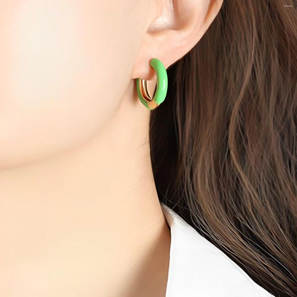 Pendientes de aro goteando aceite de acero inoxidable de tipo U para mujeres, esmalte colorido francés, plato redondeado de joyas de joyería