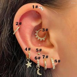 Boucles d'oreilles créoles pour femmes, 1 pièce, Piercing, Septum, Lobe, Tragus, petites étoiles, lune, Zircon, couleur or, bijoux pour le corps délicat, cadeaux, 2023