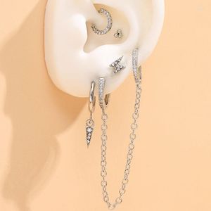 Boucles d'oreilles cerceau oreille Piercing Double goujon couleur argent longue chaîne cristal pour femmes femme mode strass Brincos 2022