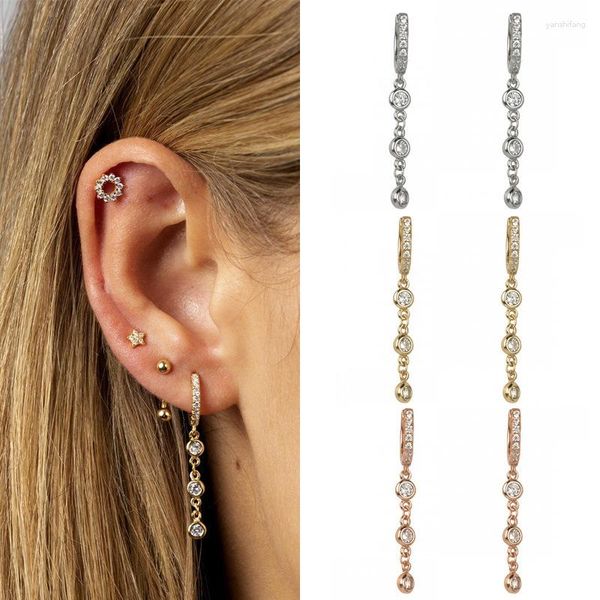 Pendientes de aro Elegancia Color de oro Color para mujeres Cz Rose Tassel Cadena Percado de joyas de orejas Regalos Kae352