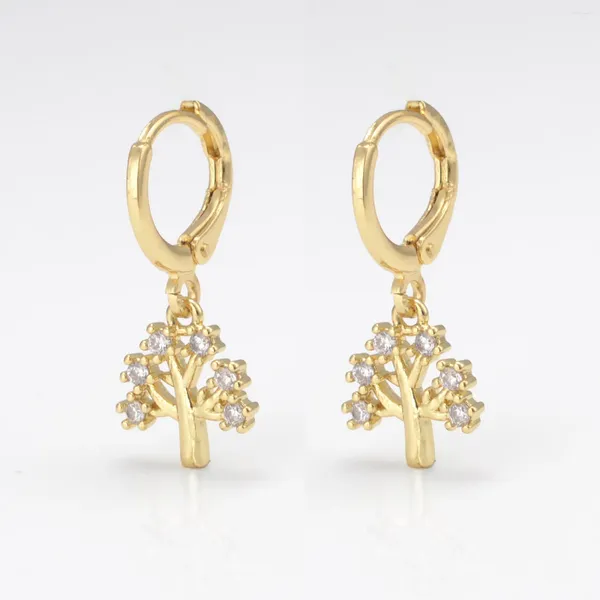 Boucles d'oreilles créoles élégantes en laiton, boucles d'oreilles en forme d'arbre et de planète, breloque en Zircon plaqué or, Piercing pour femmes