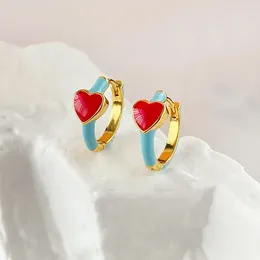 Boucles d'oreilles créoles en émail pour femmes, bijoux élégants en forme de cœur, Vintage français, mode, accessoires mignons et doux pour filles, cadeau