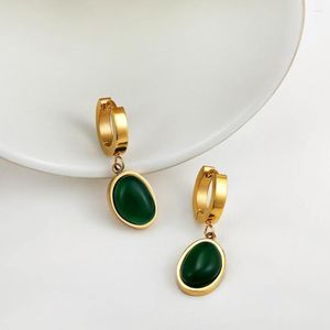Hoop oorbellen Elegante groene steen voor vrouwen vergulde roestvrijstalen Huggie Huggie Earring Pierced Hoops Wedding Trendy Sieraden