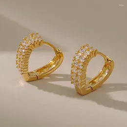 Boucles d'oreilles créoles élégantes en Zircon, petit cœur plaqué or 18 carats, en forme de V, anneau d'oreille de luxe pour femmes, bijoux de tempérament pour OL Lady