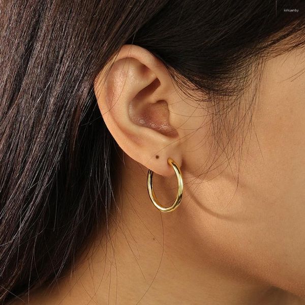 ELESHE – boucles d'oreilles créoles minimalistes, grand rond, en argent Sterling 925, plaqué or 18 carats, bijoux fins créatifs pour femmes, cadeau de fête