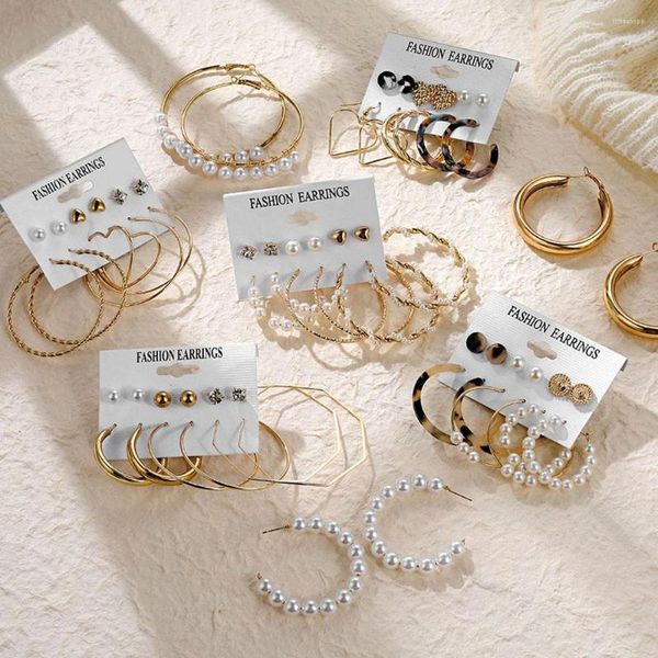 Pendientes de aro EN perlas para mujer, Pendientes geométricos con Clip, Pendientes redondos circulares, conjunto Brincos, joyería de moda coreana