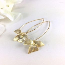Hoop oorbellen ER41774 Gold Orchid Flower Long Dange bruiloft Bruidsmeisje sieraden Gift voor mama Zuster Vriend vrouw
