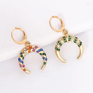 Pendientes de aro étnicos bohemios, Luna, diamantes de imitación, gota de cristal para mujer, estilo Tribal, cuerno de buey, joyería Huggies de media luna