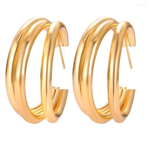 Pendientes de aro Europa y Estados Unidos círculo en forma de C moda personalidad creativa Cruz frontera tres anillos Metal Earrin
