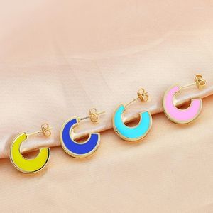 Pendientes de aro Perno de temperamento simple europeo y americano con aceite de gota de diamante Color en forma de C para mujer