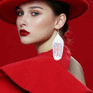 Boucles d'oreilles créoles style européen et américain drapeau britannique plume peinte à la main avec véritable goutte pour les femmes en vrac