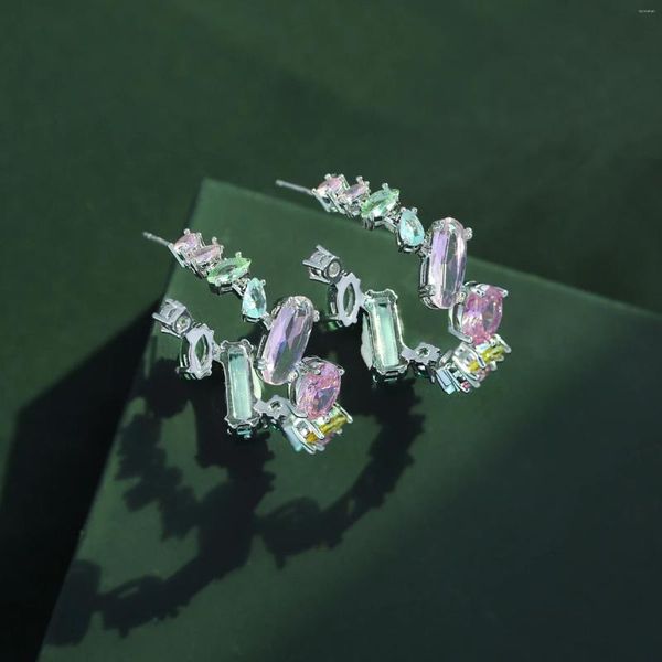 Pendientes de aro EVACANDIS circonita colorida de gran tamaño para mujer diseño de piedras preciosas geométricas irregulares joyería fina