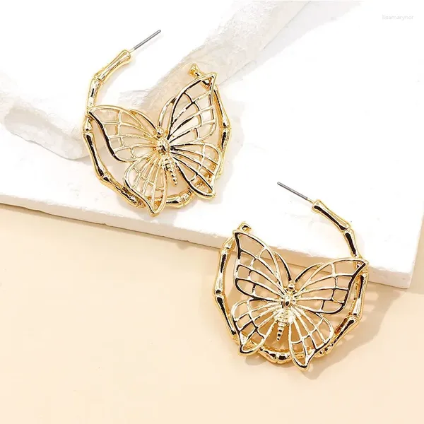 Pendientes de aro de Metal de mariposa exagerada para mujeres y niñas, regalo de fiesta, joyería de moda, accesorios para las orejas AE063