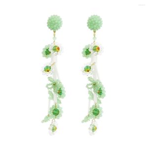 Boucles d'oreilles créoles avec pampille en cristal de verre long exagéré avec personnalité européenne et américaine ; Fleur perlée bohème