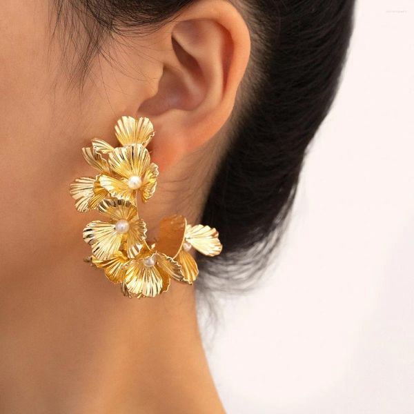 Boucles d'oreilles créoles exagérées multicouches en alliage en forme de C pour femmes, cadeau de fête, bijoux à la mode, accessoires d'oreille AE111