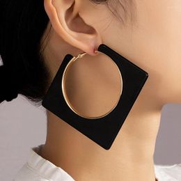 Pendientes de aro exagerados Vintage cuadrado hueco negro resina femenina creativa grande aleación geométrica regalo de joyería