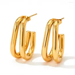 Boucles d'oreilles de cerceau exquises doubles couches pour femmes en acier inoxydable Piercing oreille doré de couleur de couleur argentée or bijoux pour les femmes