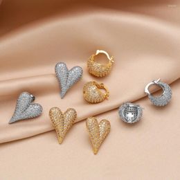 Boucles d'oreilles créoles en forme de cœur pour femmes, en cuivre plaqué or, demi-boule, bijoux CZ, cadeaux, Ersw36