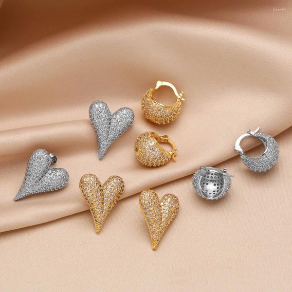 Pendientes de aro exquisito corazón de cristal completo para mujer cobre chapado en oro media bola joyería CZ regalos Ersw36