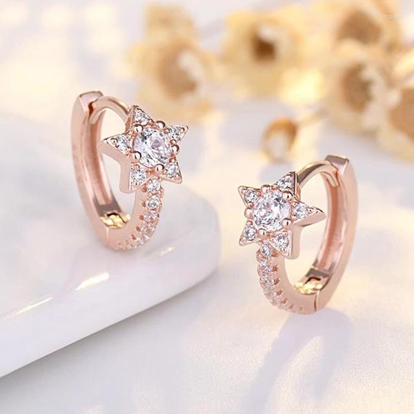 Boucles d'oreilles créoles Version coréenne exquise Rose Gold Zircon Star Ladies Fashion Jewelry