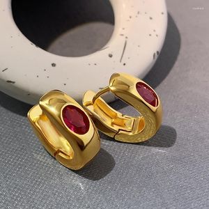 Pendientes de aro Rubí exquisito para mujer Chapado en oro Pequeño cristal tallado Accesorios de joyería para fiestas