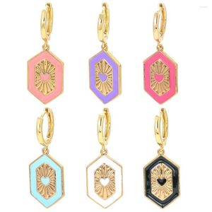 Hoop oorbellen Eyika Trendy Gold vergulde geometrische zeshoek Hart Drop Hand geschilderd Multicolor email Pendientes Aro Charm Jewelry