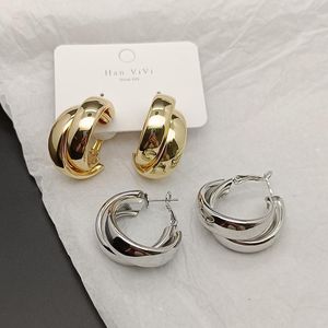 Boucles d'oreilles créoles mode sens avancé lisse Double couche épais métal cercle boucle d'oreille pour les femmes géométrique ronde fête bijoux cadeau