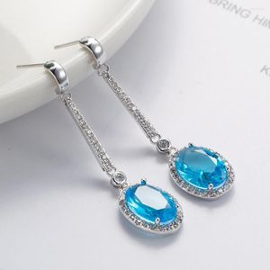 Boucles d'oreilles cerceau mode bleu Zircon longue pour les femmes corée créatif capricieux gland balancent goutte mariage bijoux cadeau