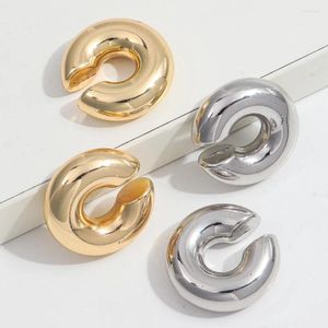 Boucles d'oreilles de cerceau Fashion en forme de couleur or / argent Clip d'oreille ouverte pour les femmes en acrylique brillant à tube rond cylindrique