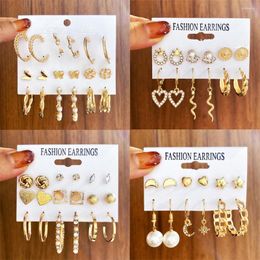 Boucles d'oreilles cerceau mode créatif simulé perle chaîne boucle d'oreille ensemble coeur lune pentagramme clou bijoux accessoires pour femmes