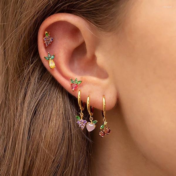 Boucles d'oreilles de cerceau Fashion Cubic Zirconia Fruit petit pour les femmes en acier inoxydable Cartilage Piercing 2024 Bijoux tendance