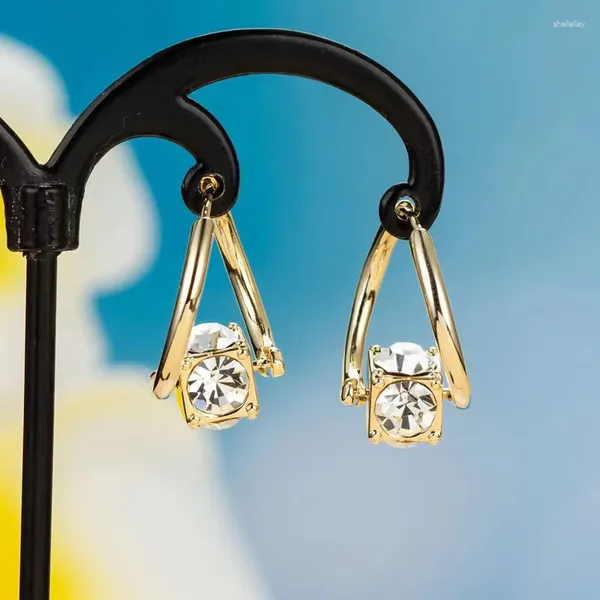 Boucles d'oreilles créoles en zircone cubique pour femmes, couleur or, anneau d'oreille pour fiançailles, mariage, fête, bijoux de perçage tendance