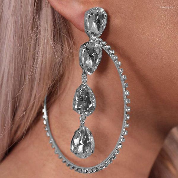 Boucles d'oreilles cerceau mode cristal goutte d'eau strass bijoux pour femmes déclaration grand cercle rond une paire accessoires