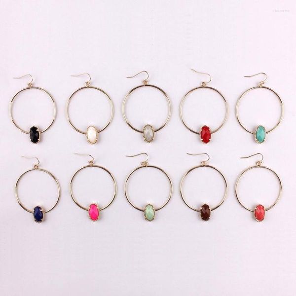 Boucles d'oreilles créoles créateur de mode inspiré ovale à facettes résine cercle de pierre pour femmes fille cadeau de noël