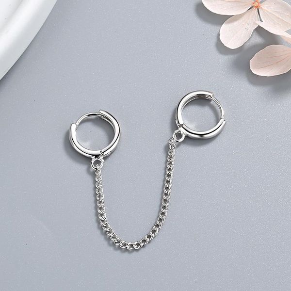 Boucles d'oreilles créoles mode Double oreille trou Piercing lisse Simple cerceaux chaîne connectée brillant charmant femme boucle d'oreille bijoux