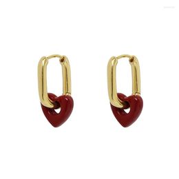 Hoop oorbellen Fashion European and Amercian Simple Tembersment Vintage Red Love Haert Drop for Women Sieraden