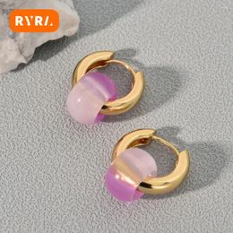Boucles d'oreilles créoles à la mode et polyvalentes, processus de galvanoplastie Vintage, pierres précieuses en verre multicolores