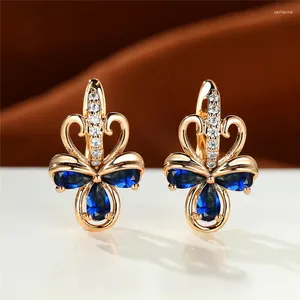 Boucles d'oreilles cerceau mode femme cristal fleur mystique bleu Zircon Boho Rose or couleur mariage pour les femmes