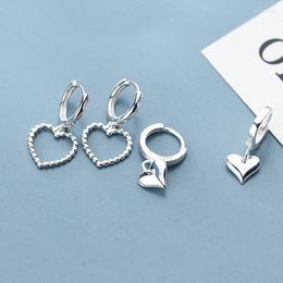 Boucles d'oreilles créoles en argent Sterling 925, pendentif d'amour brillant, coréen, géométrique creux, bijoux cadeau pour femmes