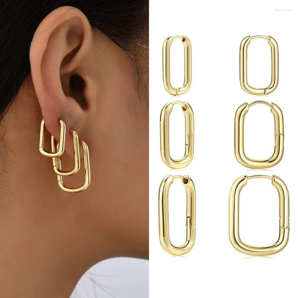 Pendientes de aro Moda Color dorado Metal Geométrico Pendiente cuadrado Pendientes pequeños Clip para mujeres Círculo Huggies Hebilla de oreja Joyería punk