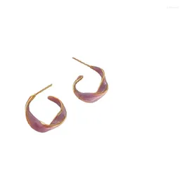 Boucles d'oreilles créoles pour femmes, couleur lavande violet, couleur or, ligne d'art torsadée, bijoux cadeaux, vente en gros