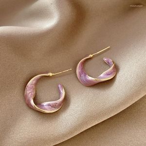 Oorringen Mode Lavendel Paars Voor Vrouw Metalen Gouden Twisted Art Line Stud Gift Sieraden Accessoires